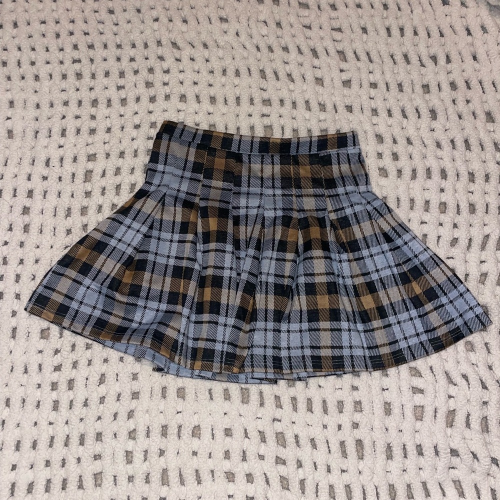Altar'd State Blue and Brown Plaid Skater Skirt